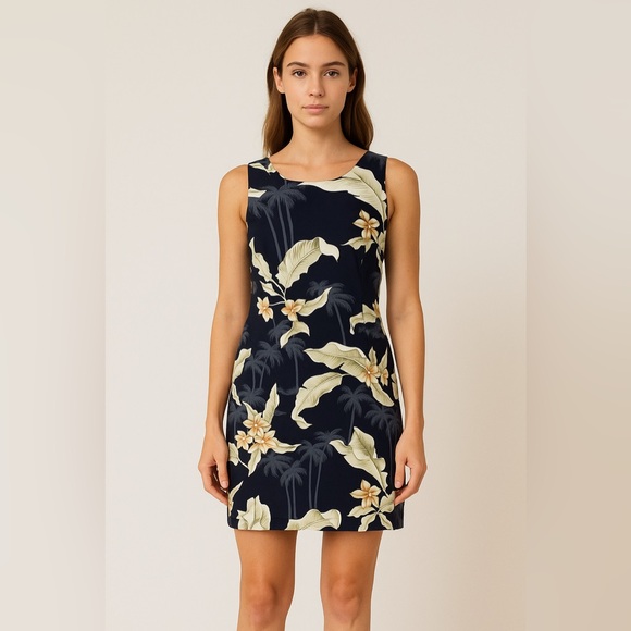 Vintage Pacific Legends Navy Floral Hawaiian Dress Size M - Picture 1 of 10